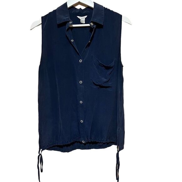 Club Monaco Silk Navy Blue button up tank collared Small - Picture 1 of 5